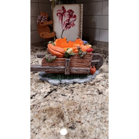 Fall Candle Holder Pumpkins Grapes Squash Home Decor In Wheelbarrow Cart - Picture 3 of 16